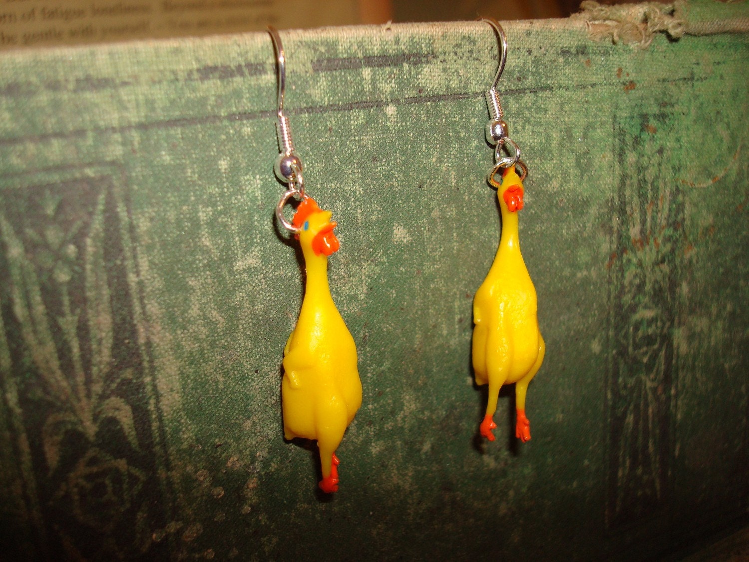 Miniature Rubber Chicken Dangle Earrings