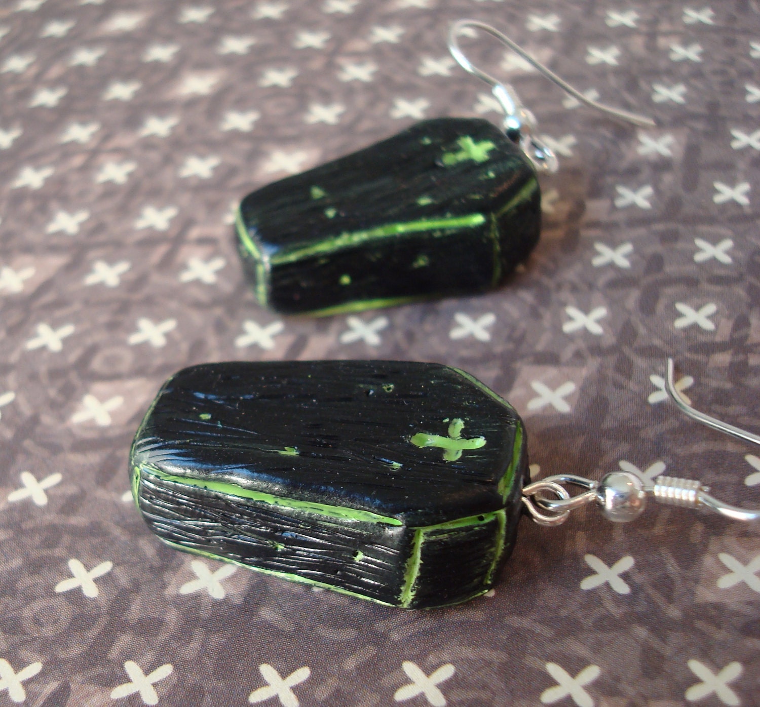 Green Miniature Coffin Earrings