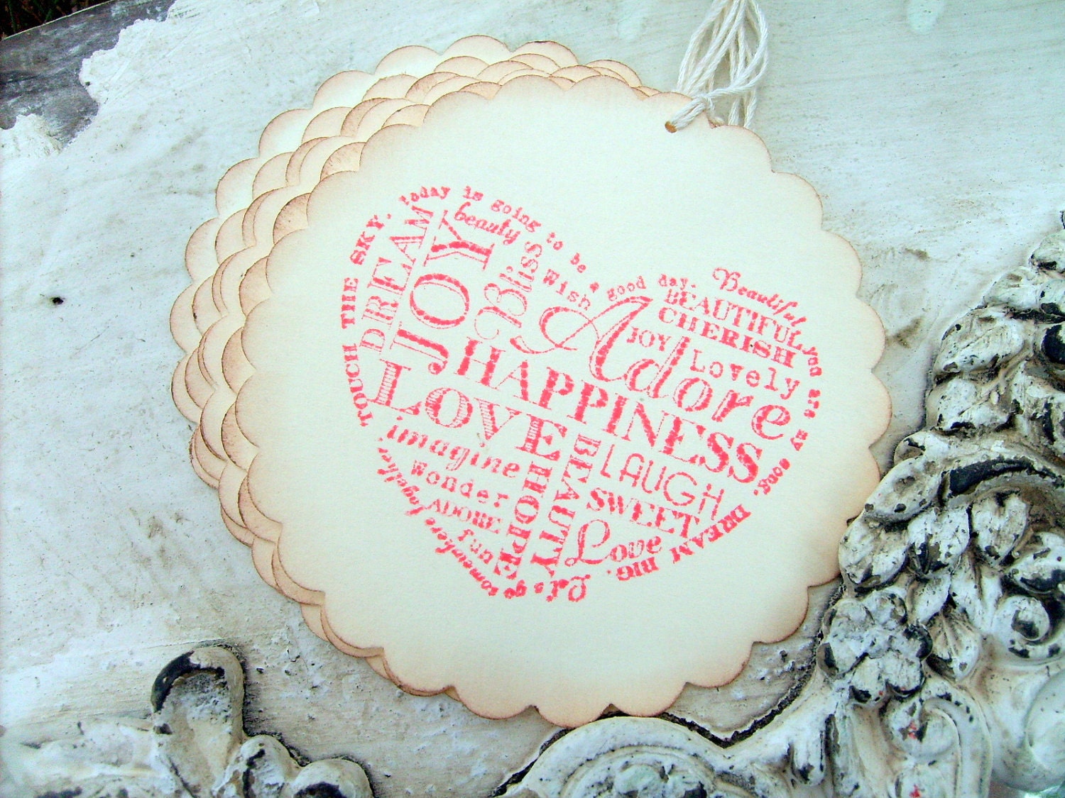 Words of Love Gift Tags, Wedding, Engagement, Anniversary, Set of 6, Large Round Gift Tags, Stamped Handmade