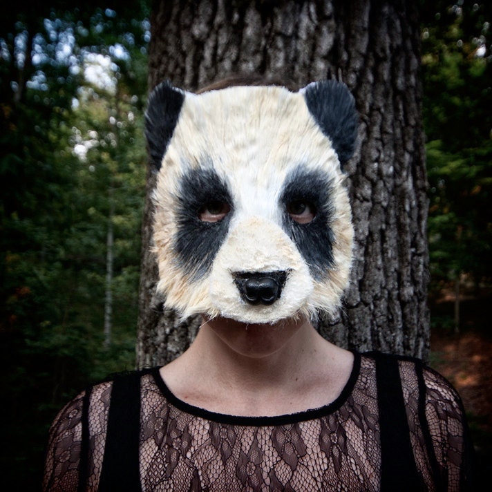 Panda Mask, Fiber Art Hand Painted Panda Mask
