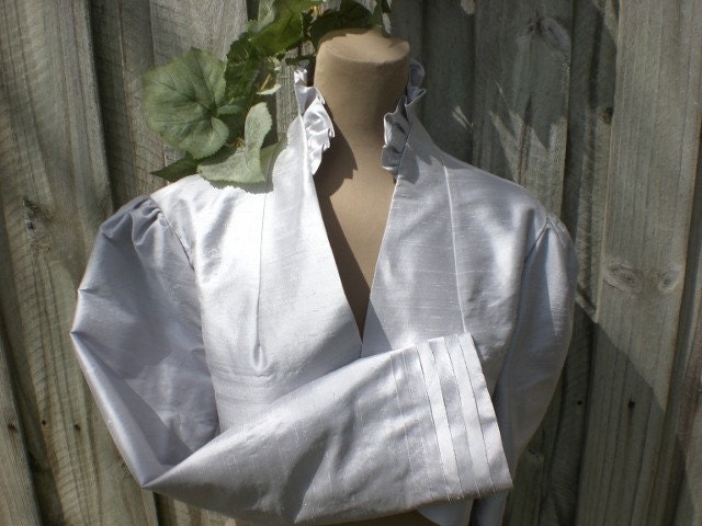Bolero Jacket - Ruffled Neck Platinum/Your Choice of Colors Silk Bolero with Embellished Sleeves