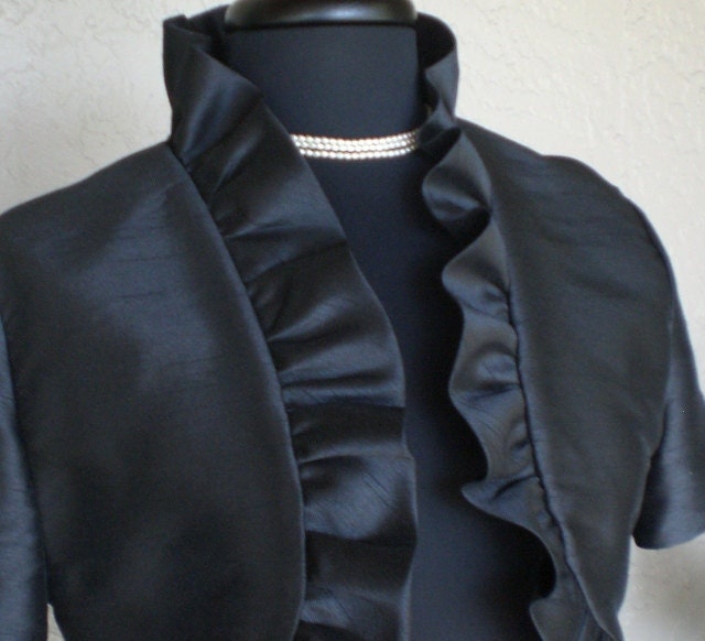 Bolero Jacket - Ruffled Jet Black/Your Choice of Colors Short Sleeve -Handmade-Bride