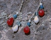 Multi Color Statement Necklace, Raspberry Pink Quartz, Aqua Blue, White Jade, Bib, Handmade, Spring, Summer
