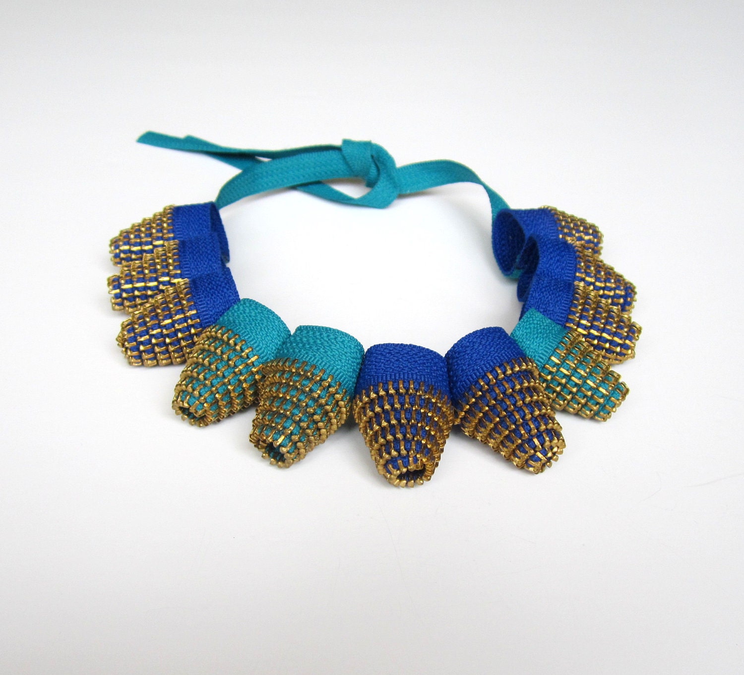 AVANTGARDE ZIPPER NECKLACE - Sapphire and Turquoise Cones
