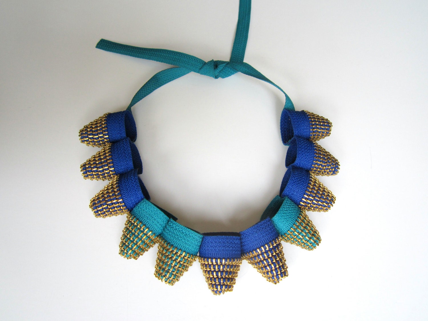 AVANTGARDE ZIPPER NECKLACE - Sapphire and Turquoise Cones