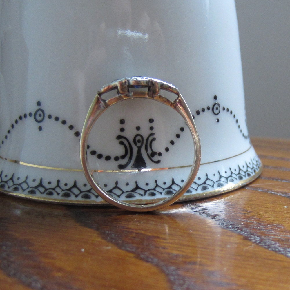 Art Deco Sapphire  and Diamond Ring. Platinum and Yellow Gold. Addy on Etsy
