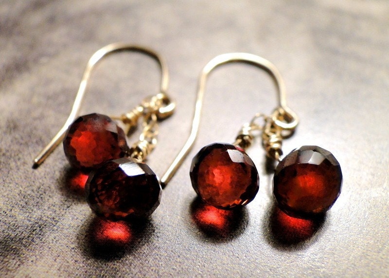 SHOP SALE Earrings, Genuine Briolette Deep Red Garnet Gemstones, 14t Gold Filled