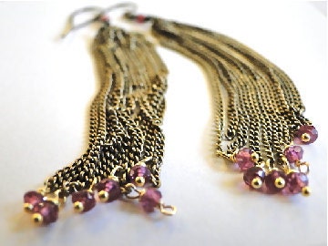 STORE SALE Dangle Earrings, Jewelry Chain, Tourmaline, Pink Gemstones,  Steampunk Accessories