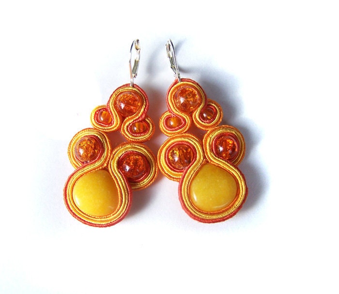 Soutache earrings - yellow and orange sunny earrings - IskraCreations
