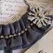 Starry Starry Night Grey Silk Wool and Rhinestone Bib Necklace