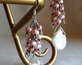 Sexy Tiny Pink Pearls and White Reiki Pearl Earrings Bridal or Dress Event