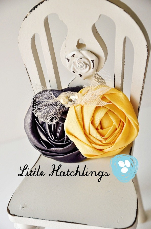 yellow, gray, flower headband, hair clip, hair accessories for babies, toddlers, little girls, photo props, photography, wedding