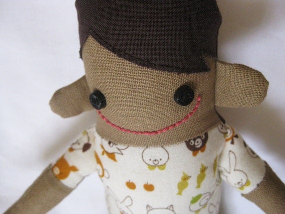 Optimistic Oscar - Handmade Boy Doll in Olive Green and Woodland print