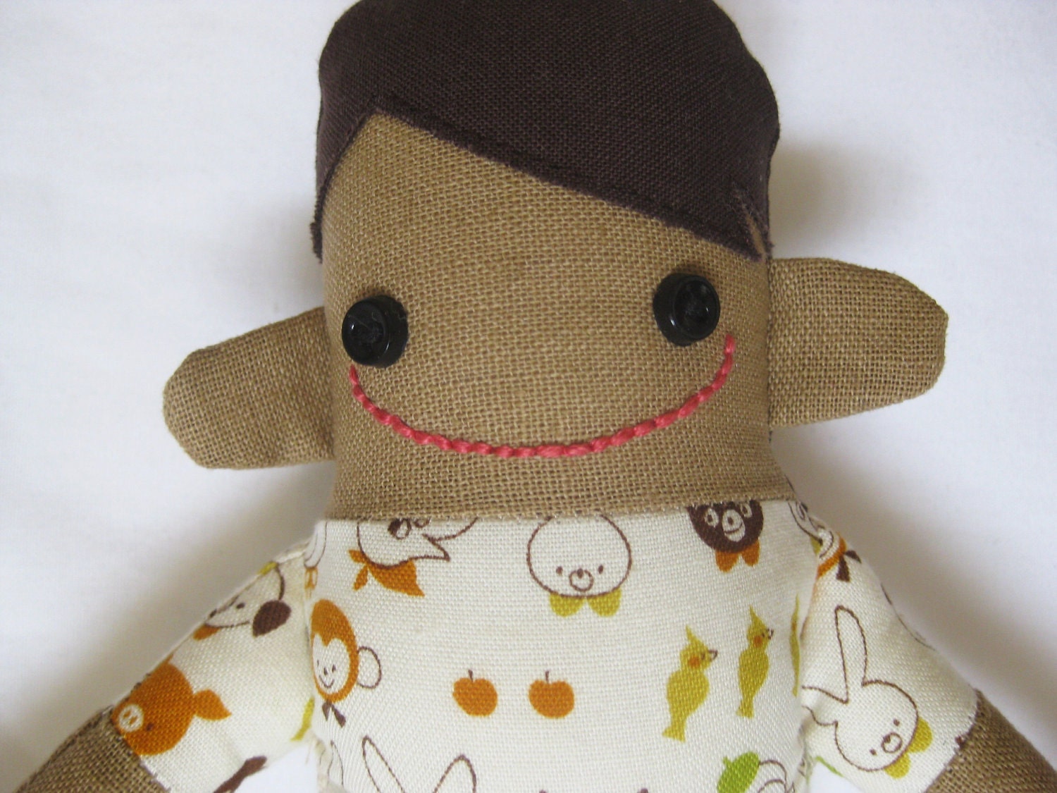 Optimistic Oscar - Handmade Boy Doll in Olive Green and Woodland print