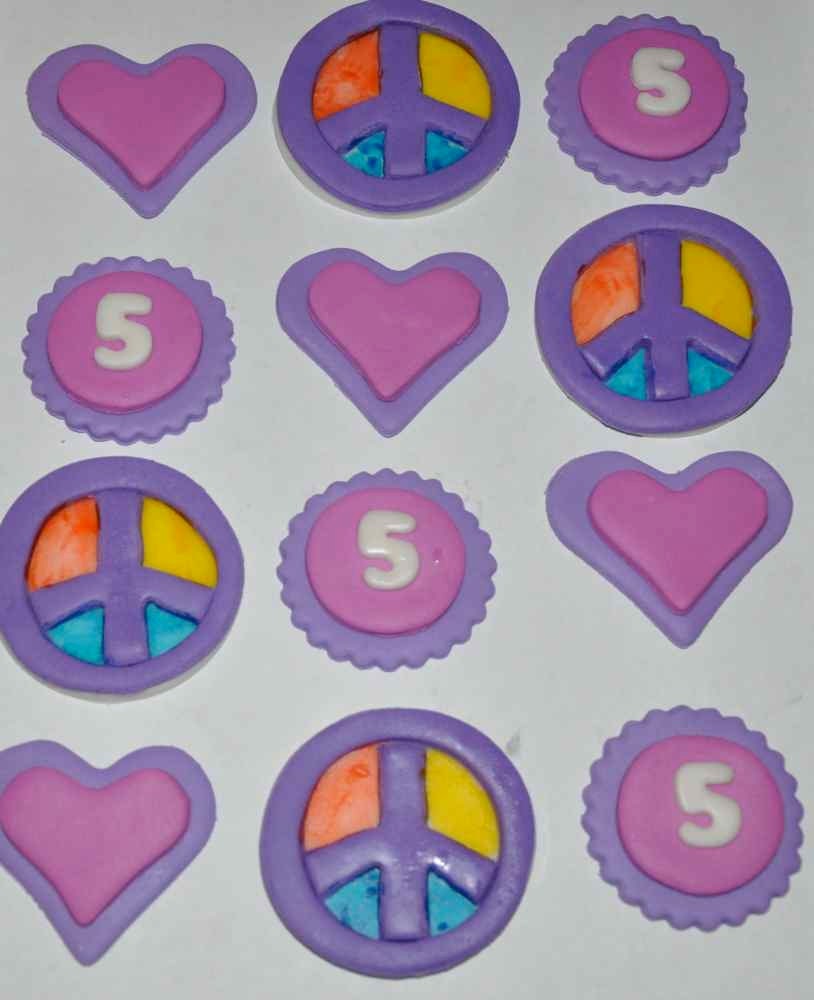 Peace, Love and Cupcakes Fondant Cupcake or Cookie Toppers- Edible- 1 DOZEN