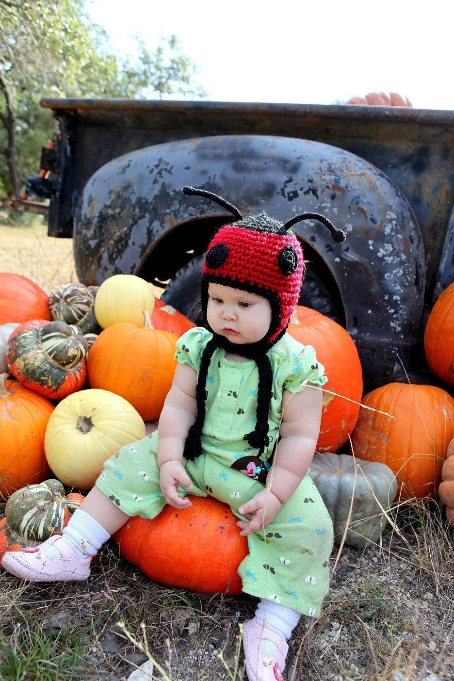 Newborn Baby Girl Ladybug Hat Size up to 0-3M