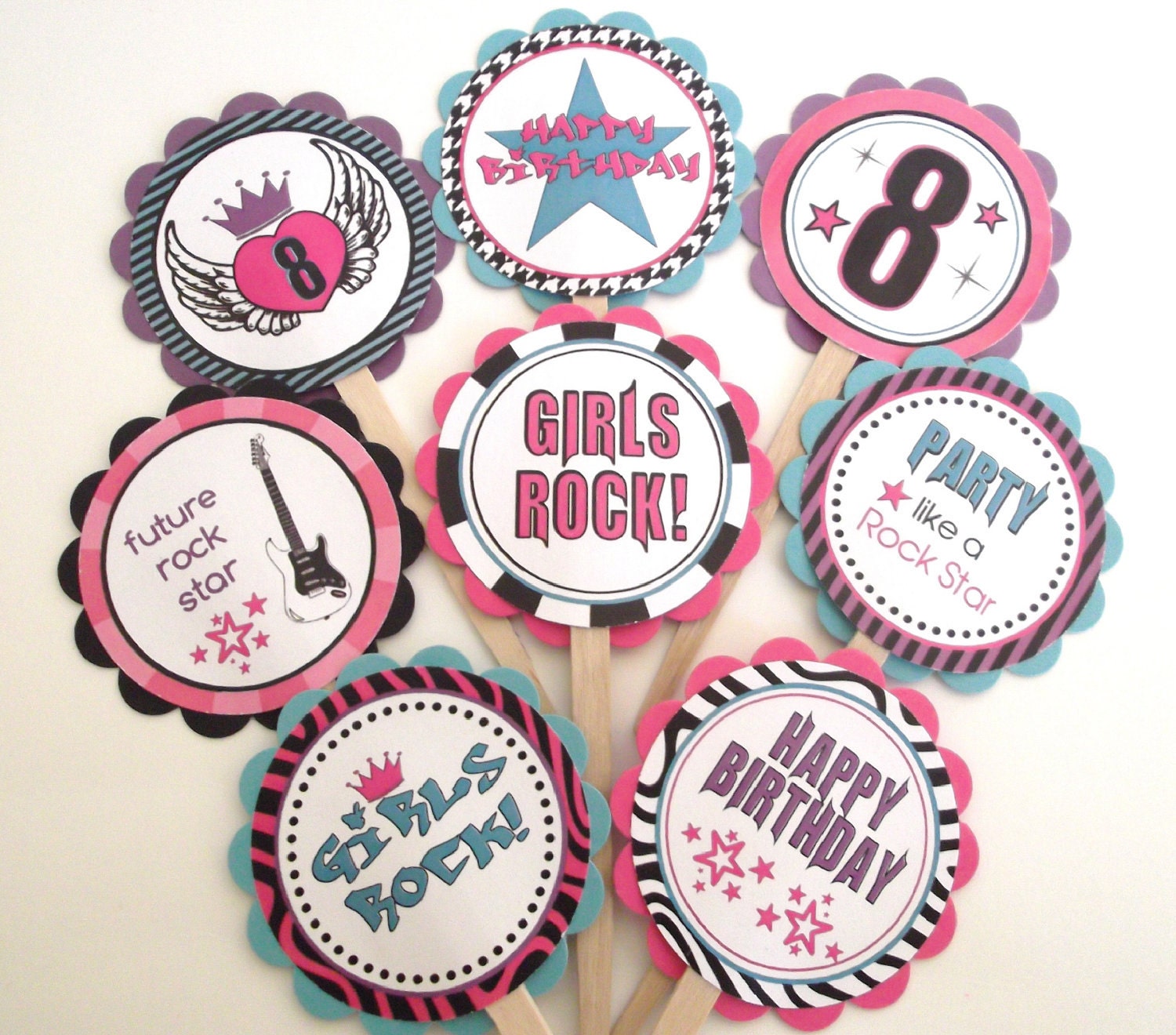 Girls Rock Rockstar Birthday Cupcake Toppers Favor(12)