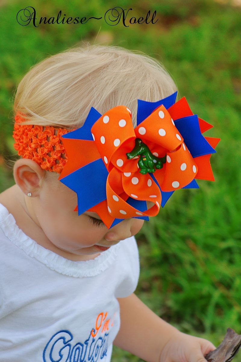 Spikey Boutique Hair Bow in Alligator, Orange, and Blue