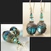 Aqua Emerald Earrings Antique Gold Brass Earrings Blue Green Earrings Vintage Czech Glass Drop Earrings