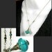 Blue Necklace Hand Blown Teal Aqua Blue Glass Pendant Necklace Antique Gold Necklace Vintage Blue