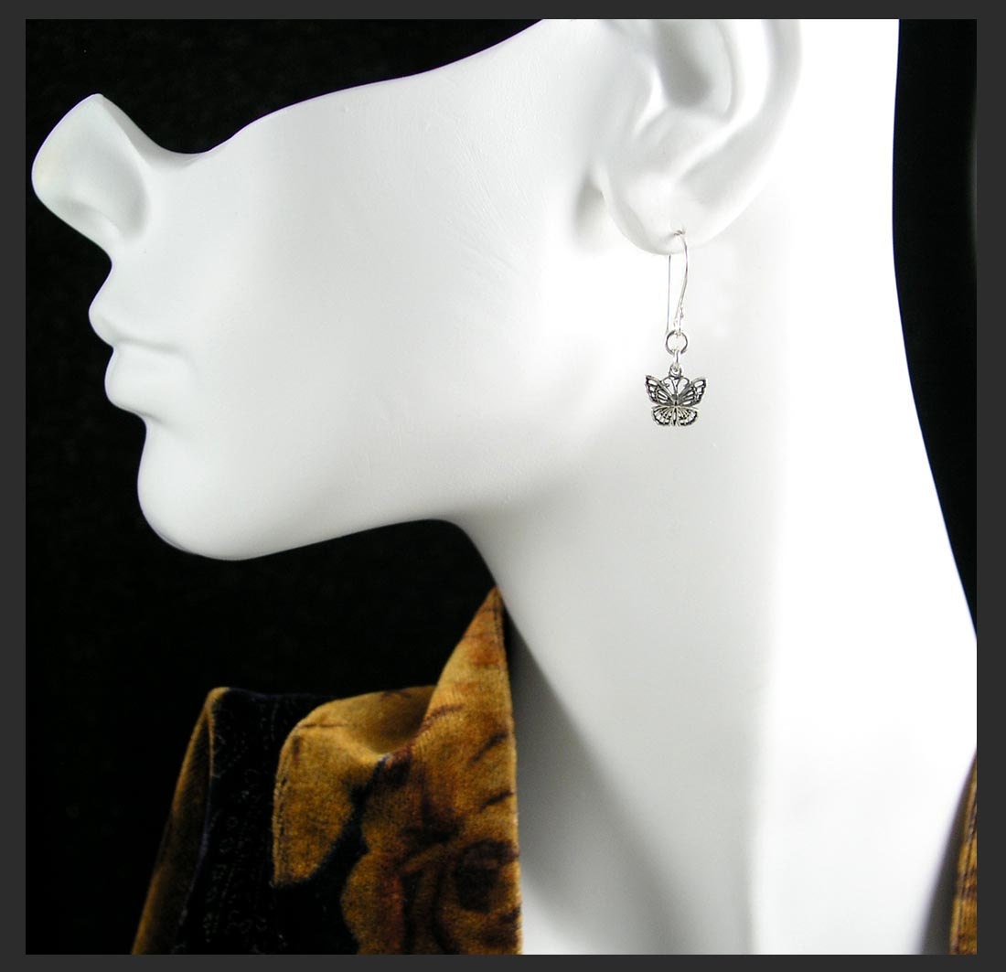 Butterfly Earrings Sterling Silver Butterfly Earrings Butterfly Charm Earrings Silver Filigree Butterfly