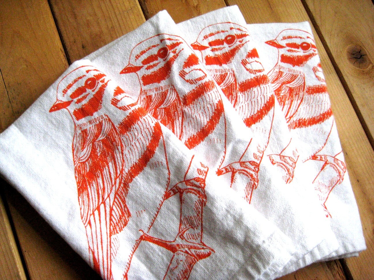 Screen Printed Organic Cotton Cloth Napkins - Eco Friendly Bird Dinner Napkins