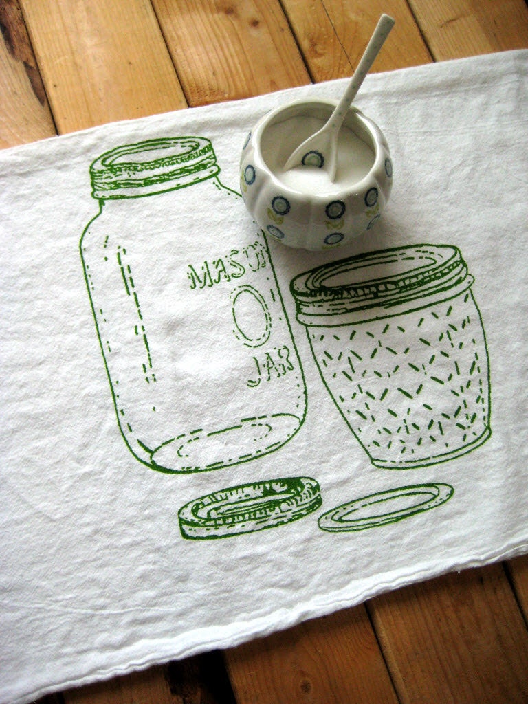 Screen Printed Organic Cotton Mason Jar Flour Sack Towel - Eco Friendly and Awesome Tea Towel for Dishes