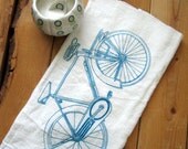 Screen Printed Organic Cotton Bicycle Flour Sack Tea Towel - Soft and Absorbent Hand Towel - Eco Friendly and Awesome