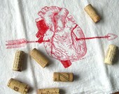Screen Printed Organic Cotton Anatomically Correct Heart Flour Sack Towel - Valentines Day Tea Towel