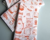 Screen Printed Organic Cotton ' Whats fo Lunch ' Cloth Napkins - Eco Friendly Dinner Napkins