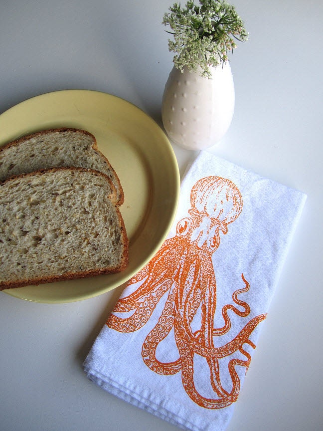 Screen Printed Organic Cotton Cloth Napkins - Eco Friendly Octopus Dinner Napkins