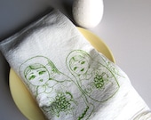 Screen Printed Organic Cotton Nesting Dolls Flour Sack Towel - Soft and Absorbent Kitchen Dish Towel - Eco Friendly
