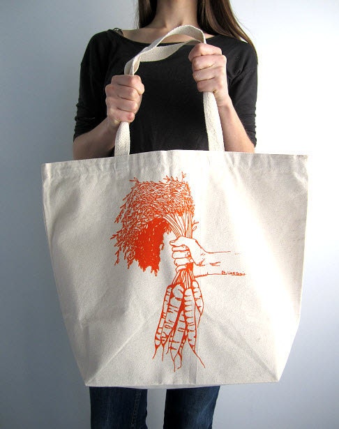 Screen Printed Oversized Recycled Cotton Tote Bag - Eco Friendly Shopper Grocery Tote - Reusable and Washable - Great for Everyday Use