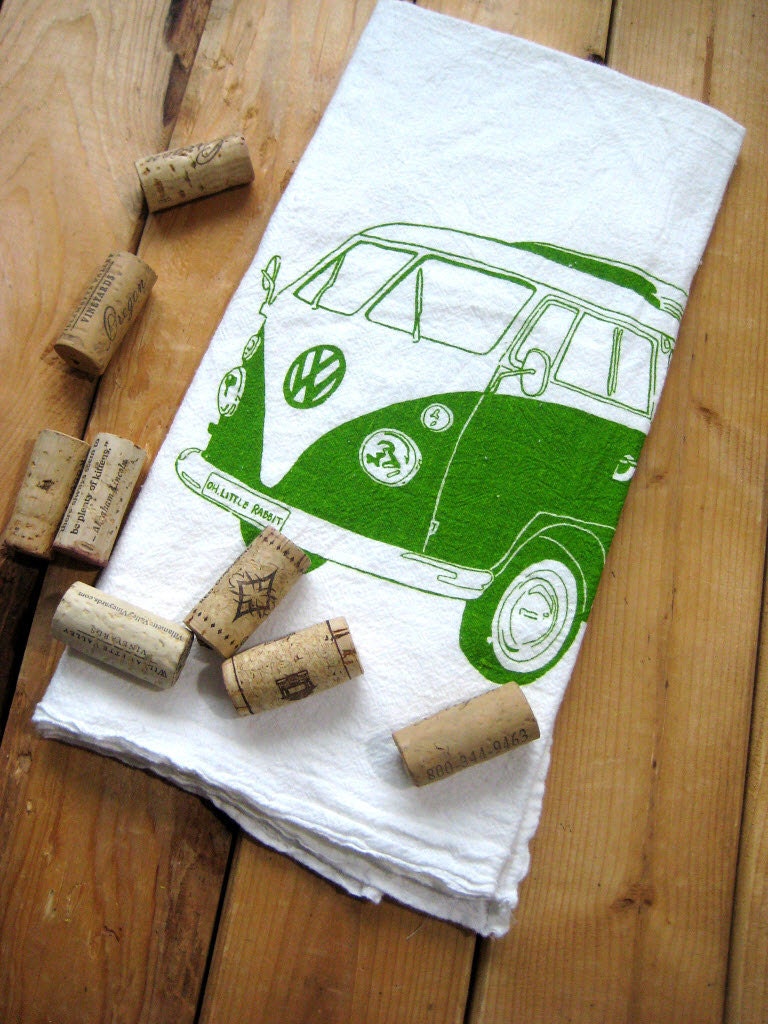 Screen Printed Organic Cotton VW Flour Sack Tea Towel - Eco Friendly Hand Towel
