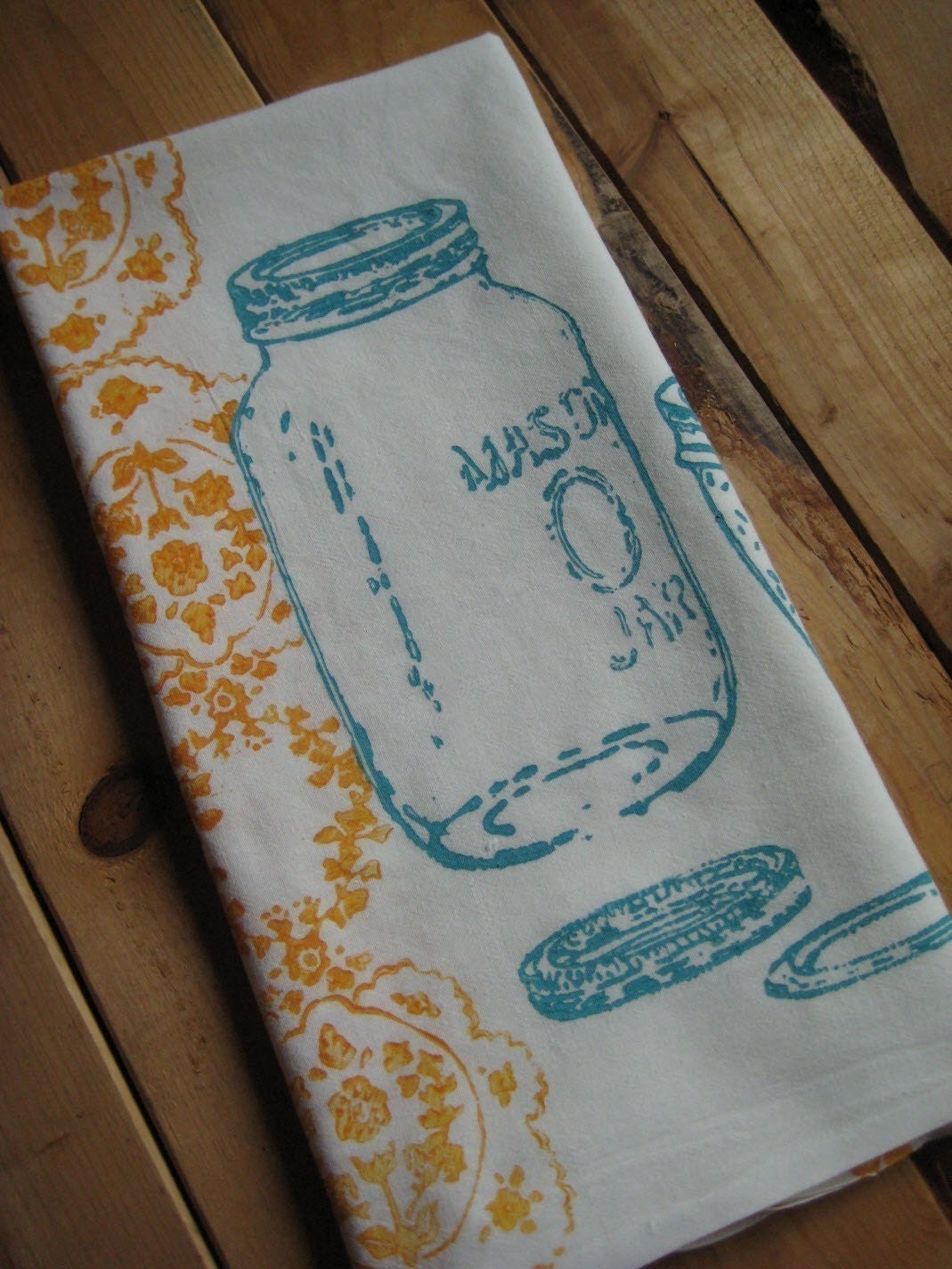 Block Printed Organic Cotton Mason Jar Towel