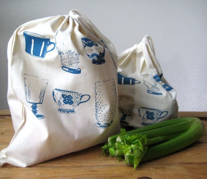 Featured Product of the Week 10% off Screen Printed Reusable Organic Cotton Cups Produce Bags