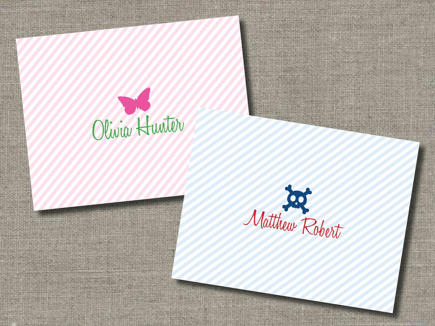 Seersucker Sweet - Personalized or Monogrammed Note Cards - Set of 8 by Flair Designery