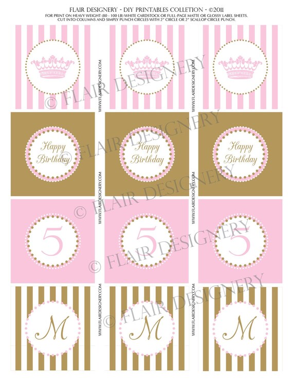 Her Royal Highness PINK - Printable Cupcake Toppers/Labels/Favor and Gift Tags Il_570xn