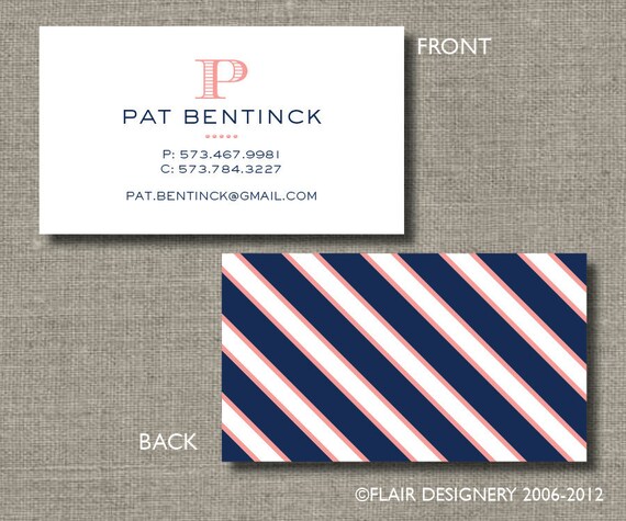 Hampton Stripe Calling Cards, Call Me Cards, Business Cards - Set of 100 Il_570xn