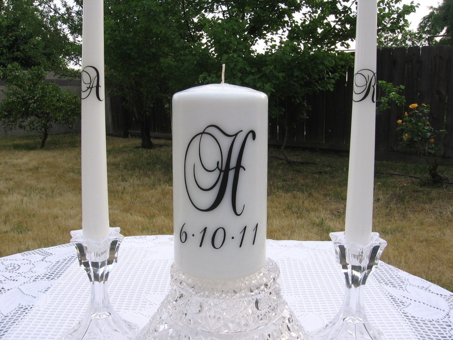 Wedding Unity Candle Vinyl Decal Set (1 Monogram/1 Date/2 Initials for Taper Candles) - CANDLES NOT INCLUDED - Couple - Bride Groom -