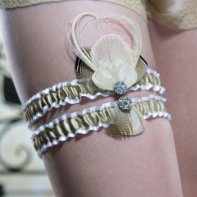 CHAMPAGNE  Peacock Silk Garter Set