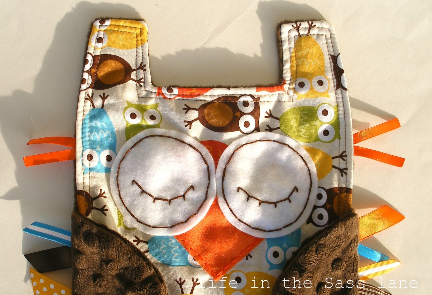Urban Zoologie Owls Ribbon Tag Baby Blanket and Chocolate Brown Minky Blankie Lovey Lovie Baby Gift