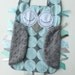 Sea Blue and Gray Disco Dot OWL Ribbon Tag Baby Blankie in Michael Miller Fabric with Gray Minky Blanket Lovey Lovie Baby Gift