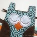 Alexander Henry Hollywood OWL Baby Blanket Blue, Orange and Chocolate Brown Minky Ribbon Tag Blankie Lovey Lovie Baby Gift