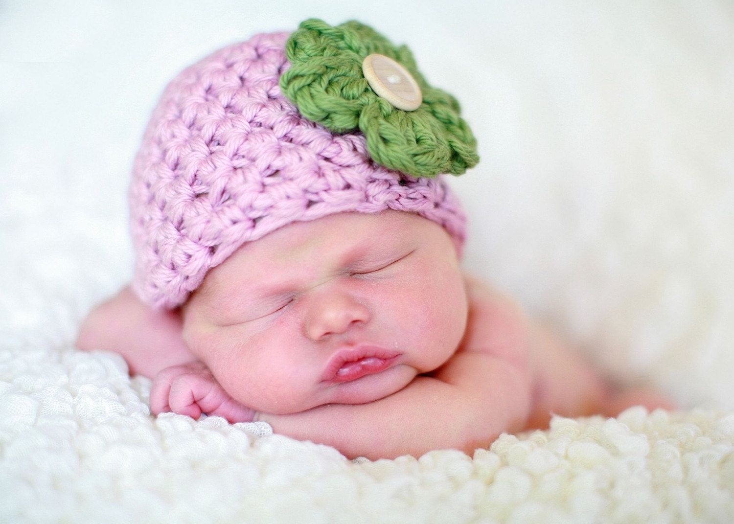 Little Vintage Newborn Baby Beanie Hat in Pink
