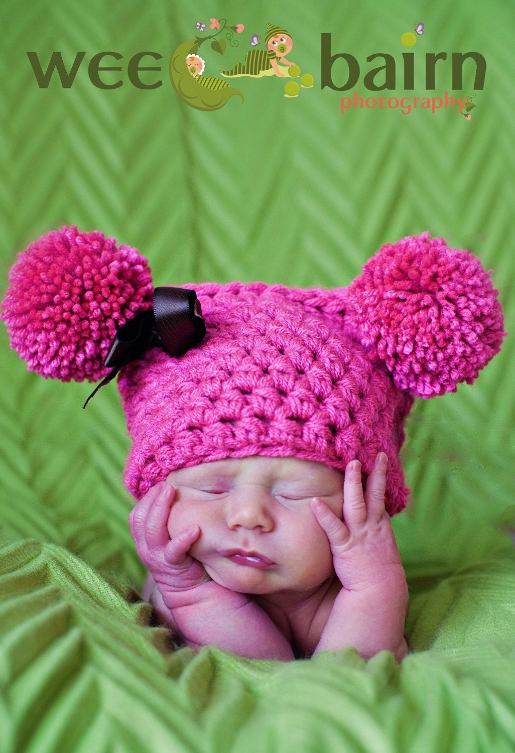 Hot Pink Newborn Pom Pom Sack Hat