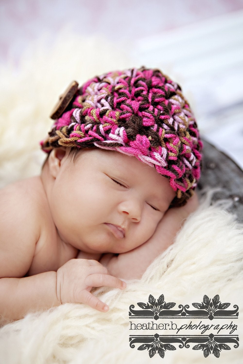Little Miss Newborn Beanie Hat in Pinks Browns