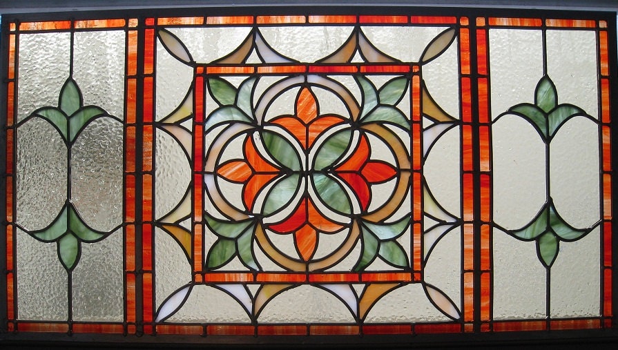 Stained Glass Panel - Orange Fleur de Lis - Window Suncatcher