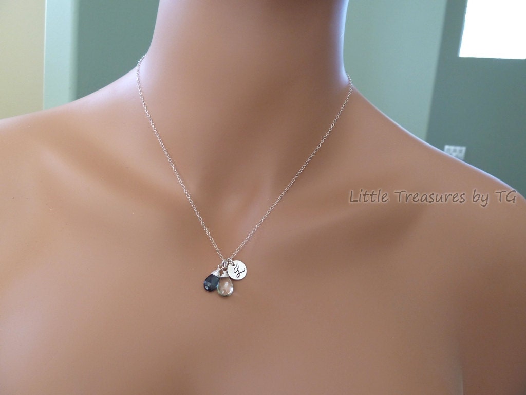 SALE Mother's Day Personalized necklace custom Birthstone. London blue Topaz, Silver, Initial Personalized necklace