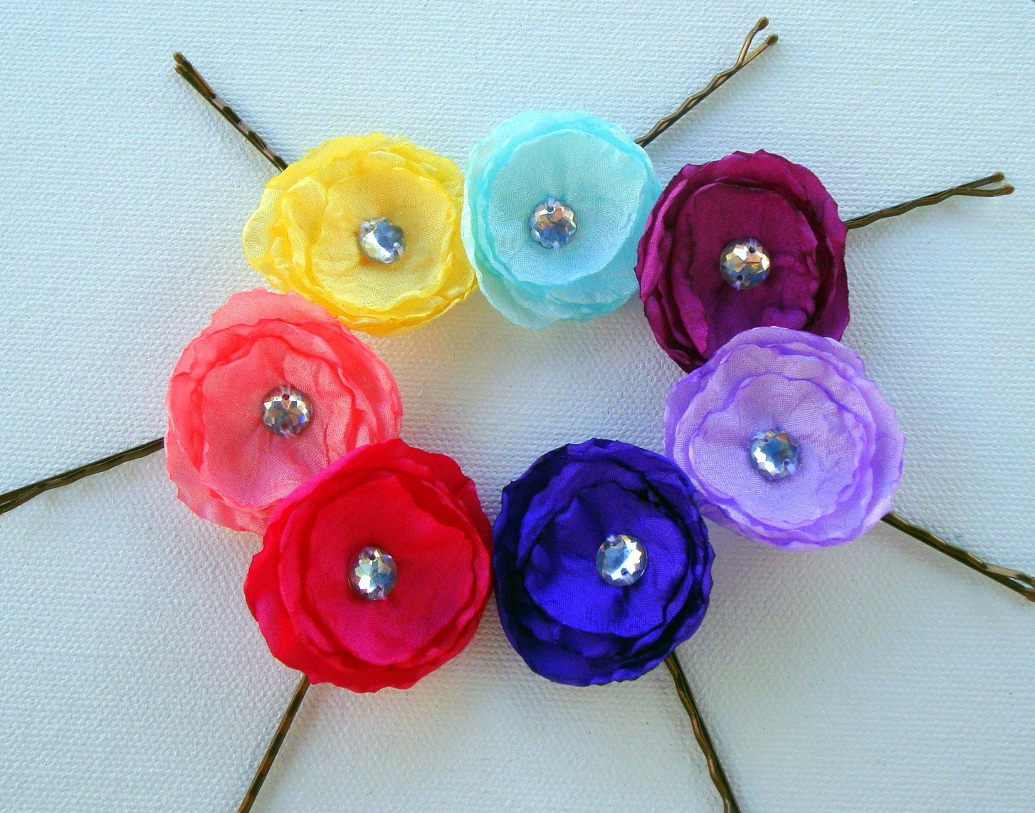 Set of 6 Handcrafted Mini Flower Bobbies by loulou tutu